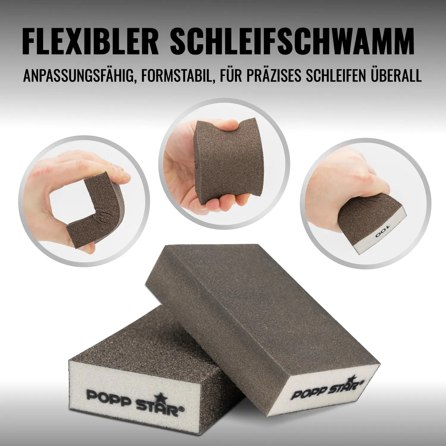 Poppstar Schleifschwämme 12er-Set 100x70mm Holz Metall
