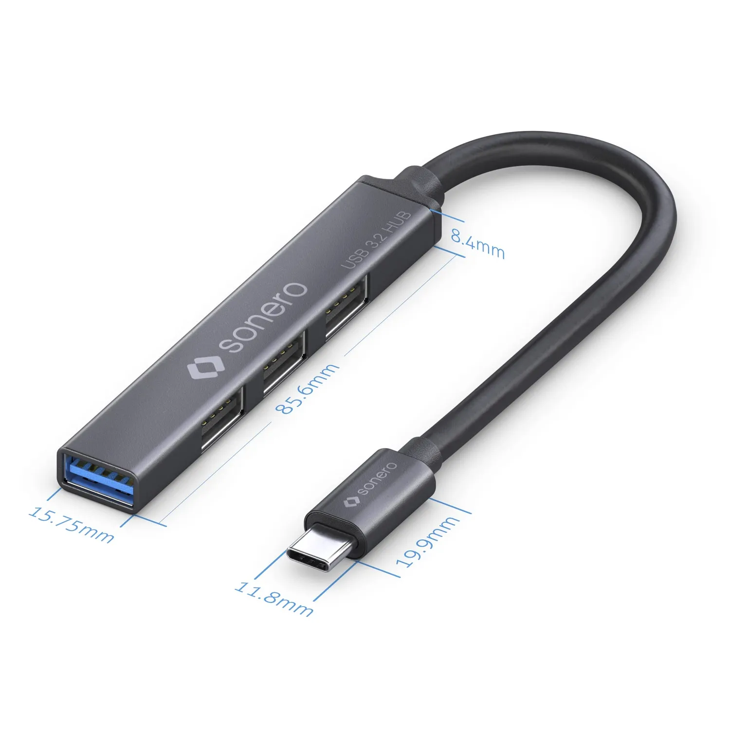 Sonero S-UH110-005 USB-Hub 4-Port USB-C 0,5m Space Grey