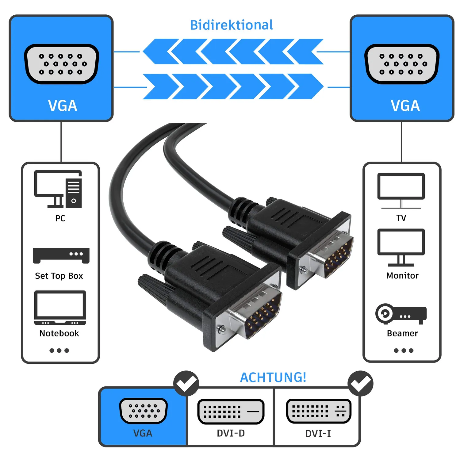Jamega VGA Kabel 1m Full HD Monitorkabel 15-polig