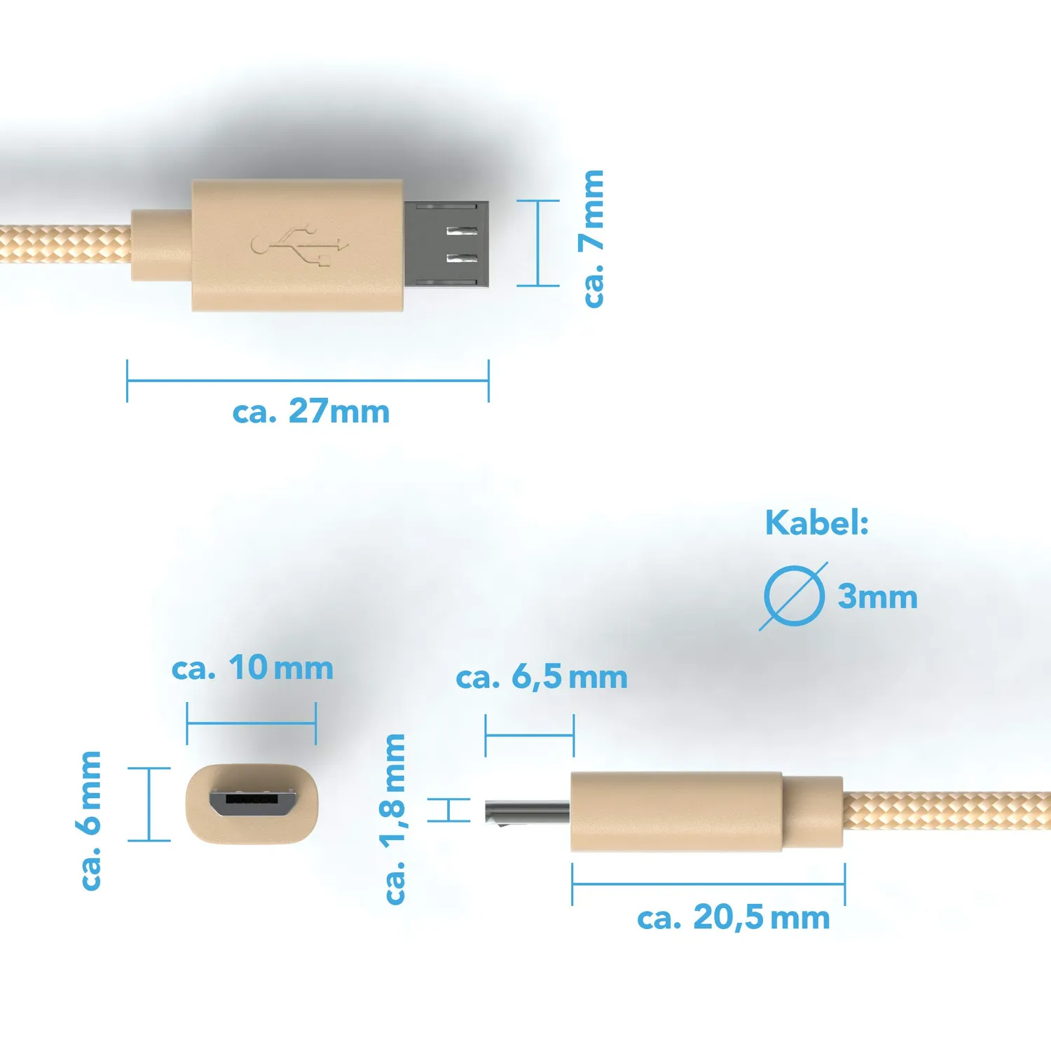 Jamega Micro-USB Kabel Nylon 1 m Laden Daten gold
