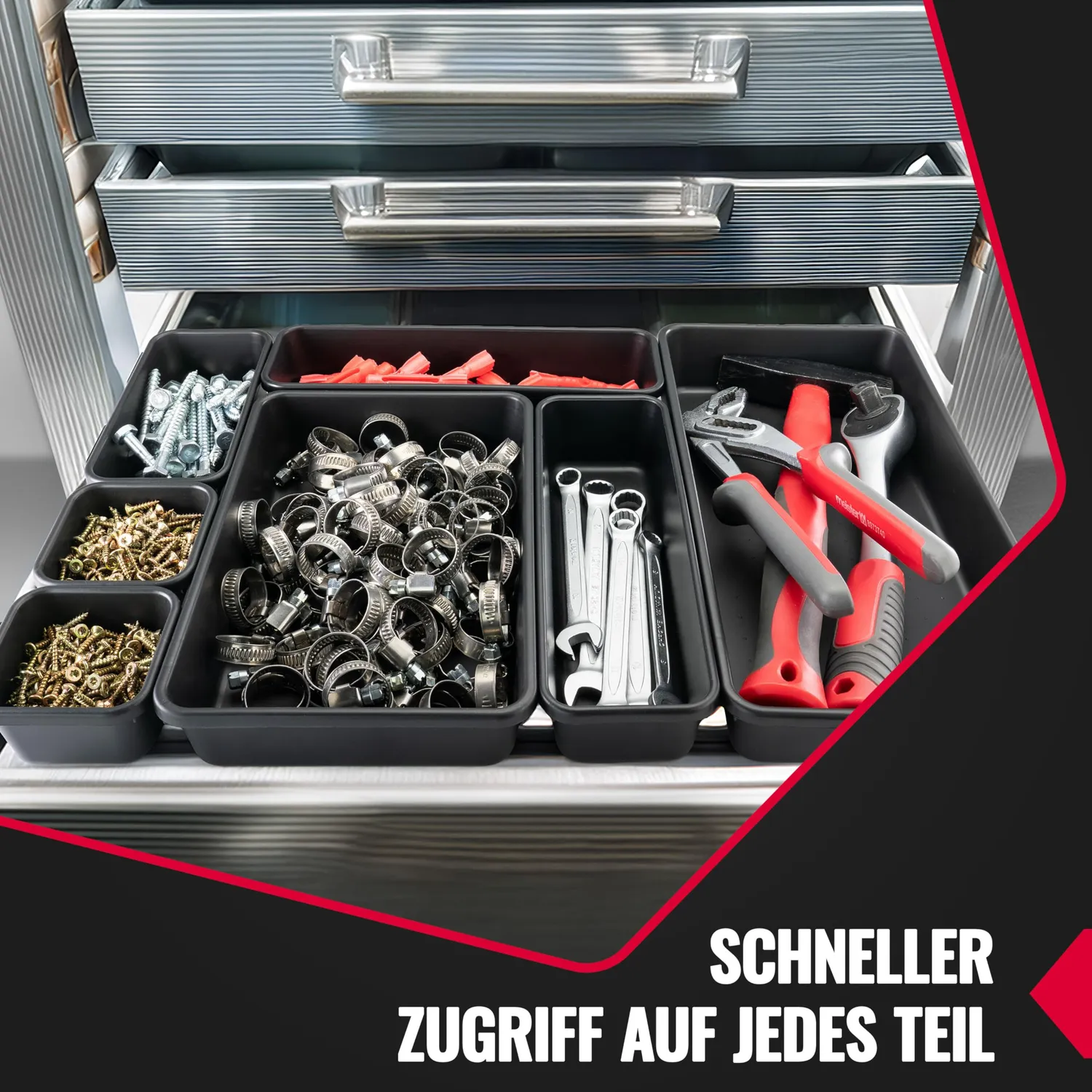Poppstar Schubladen-Organizer 46tlg schwarz Kunststoff