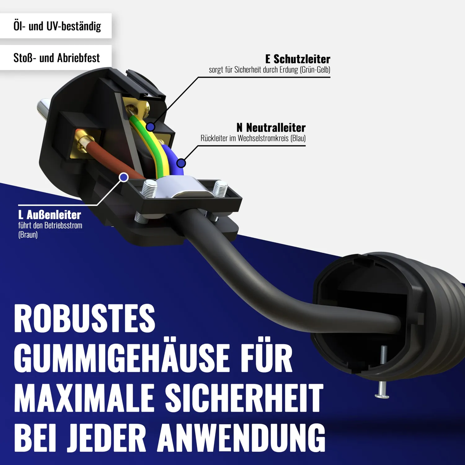 Poppstar Schuko Stecker IP44 mit Knickschutz schwarz