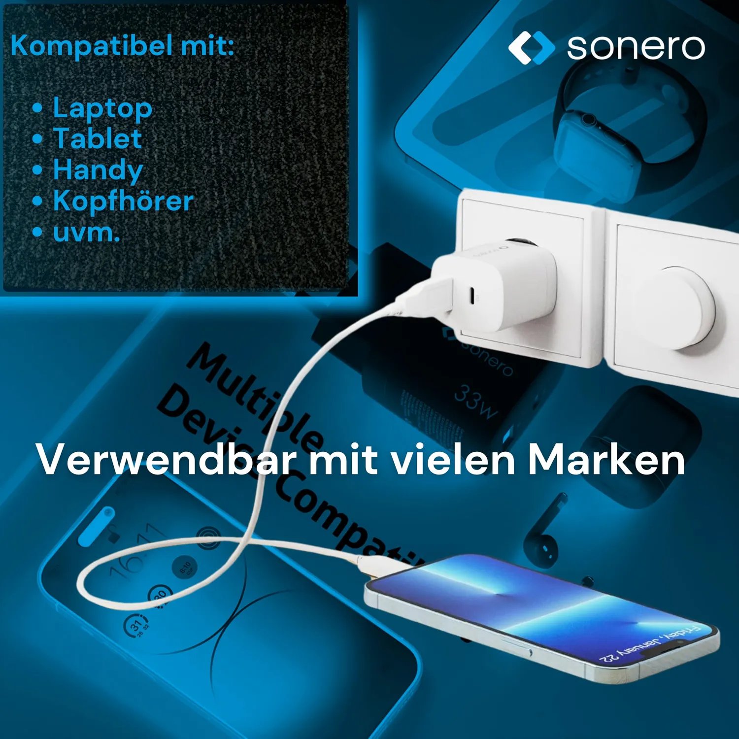 Sonero 33 Watt USB-C Ladegerät 2-Port weiß GaN PD QC