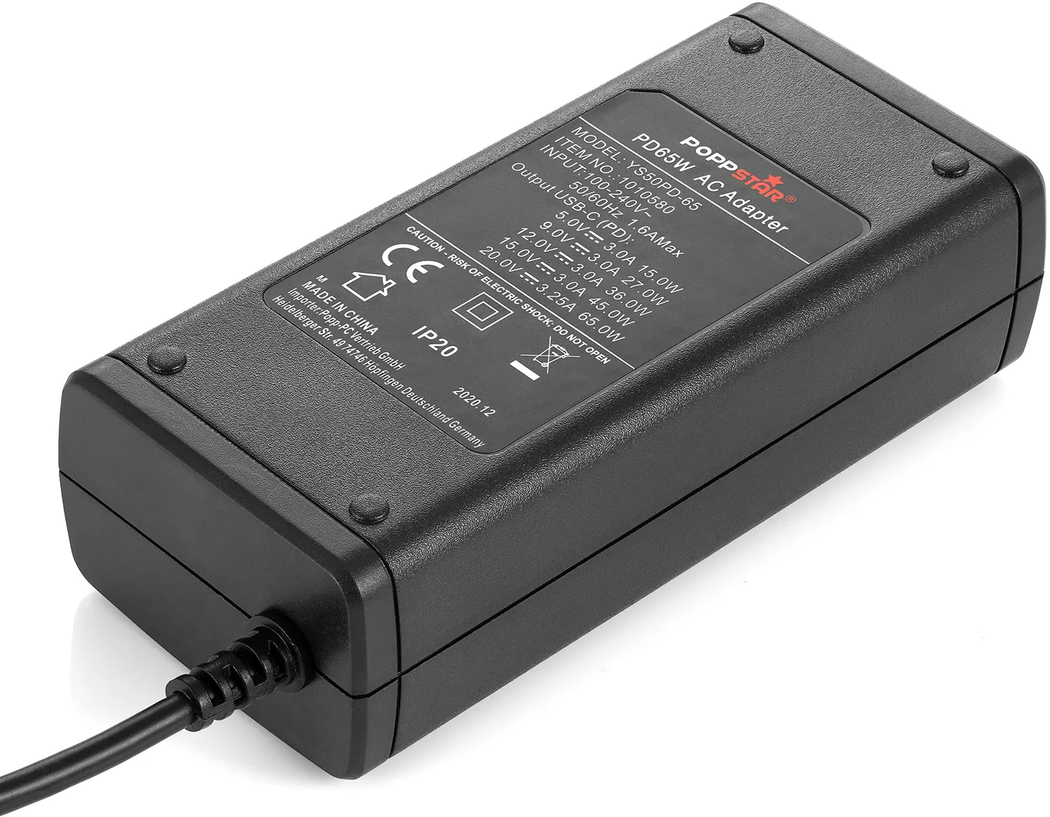 Poppstar USB-C Netzteil 65W Laptop Ladegerät PD 1,2m