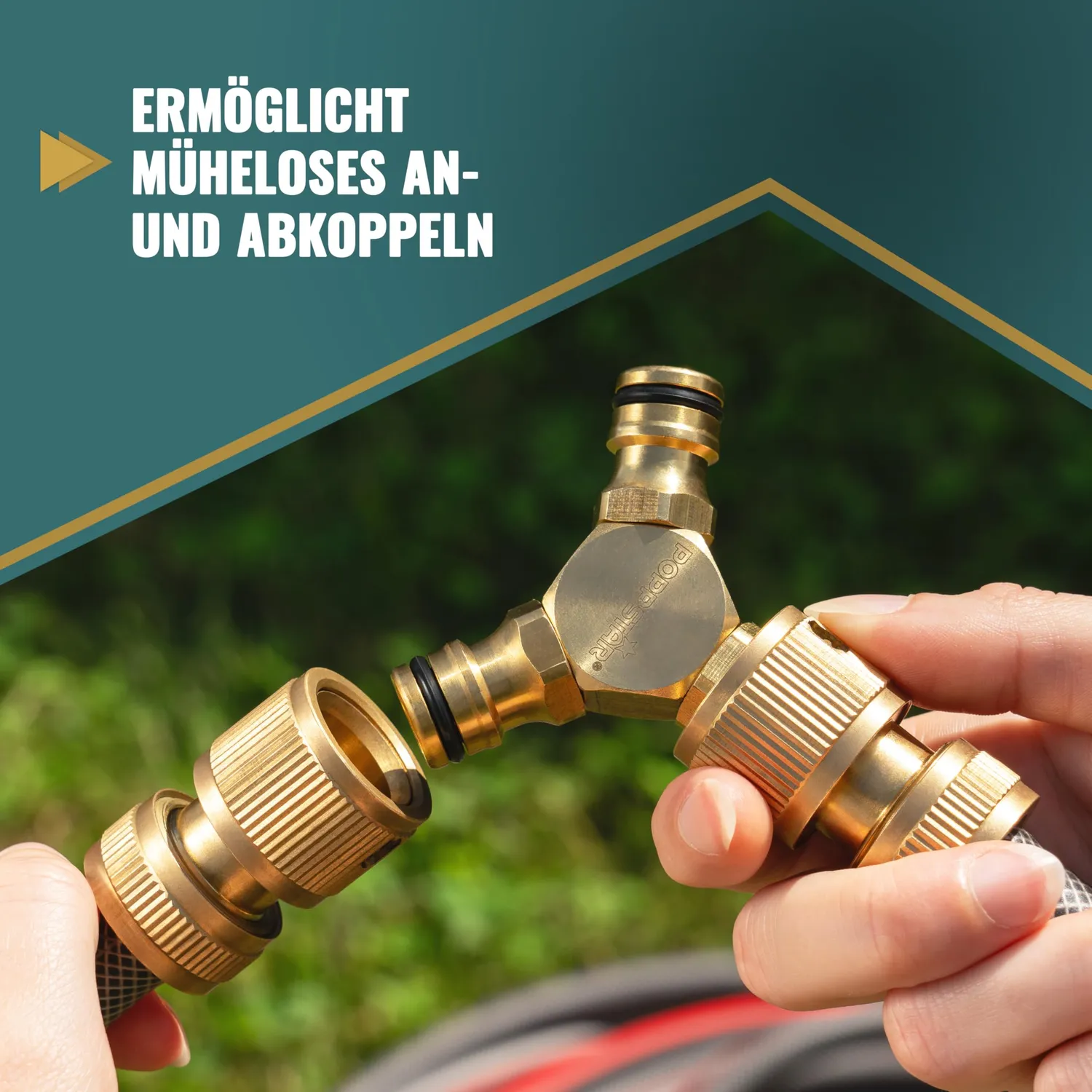 Poppstar Gartenschlauch-Verteiler Messing Y-Stück 3-fach