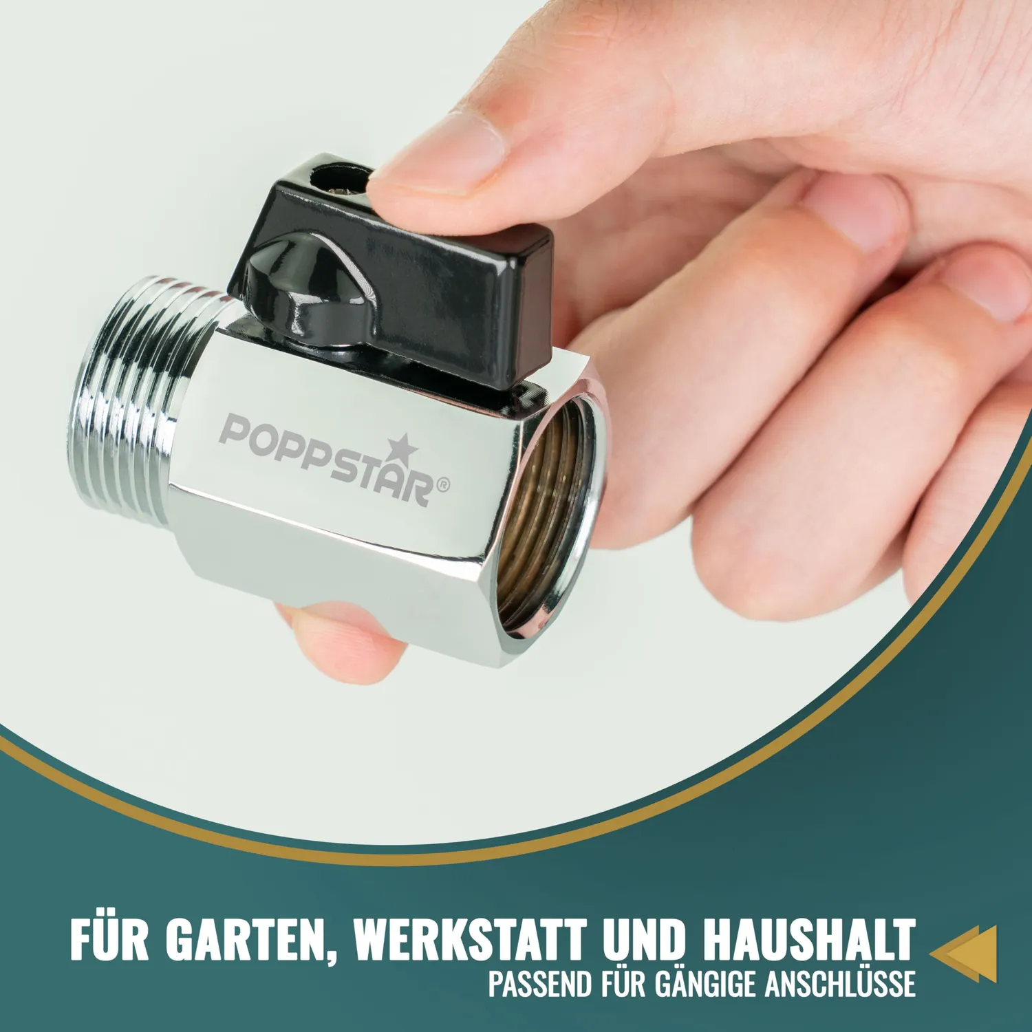 Poppstar Mini Kugelhahn 3/4 Zoll Messing verchromt