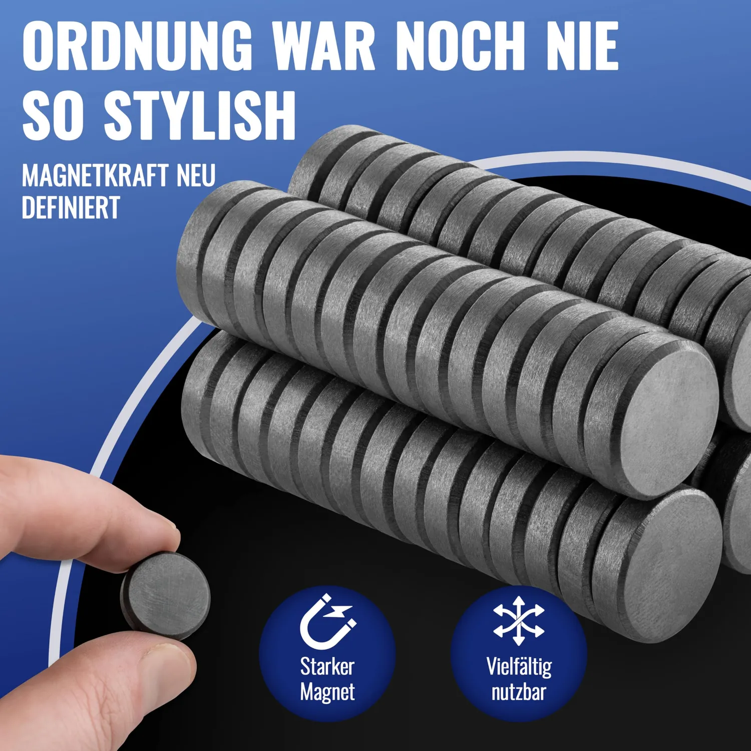 Poppstar Mini Magnete 18mm 60er-Set schwarz-grau