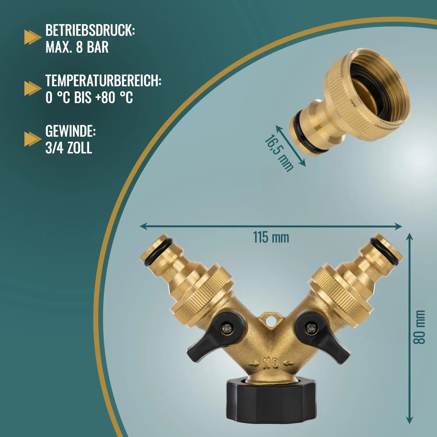 Poppstar Y-Verteiler 3/4 Zoll 2-fach mit Schnellverbinder