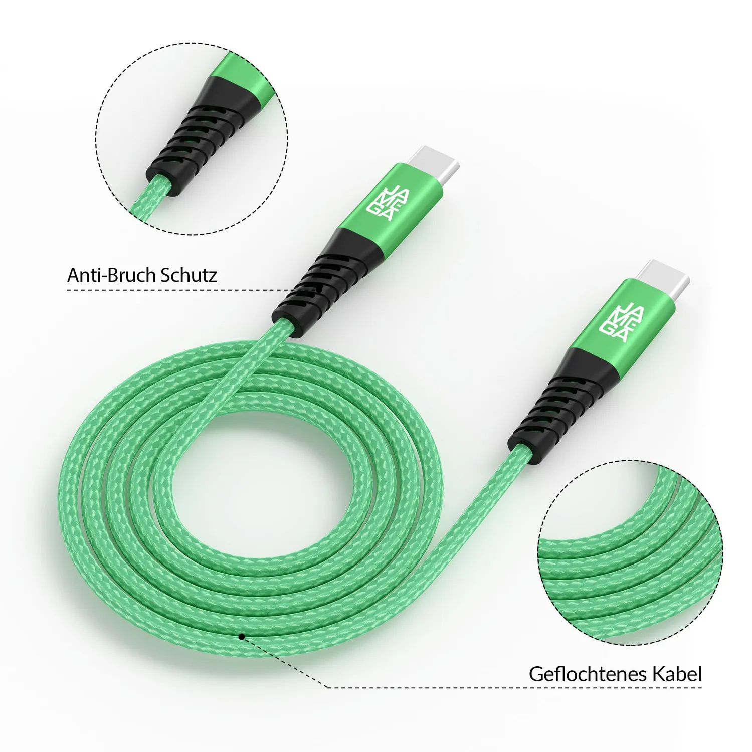 Jamega USB-C Kabel 0,5m Grün Fast Charge