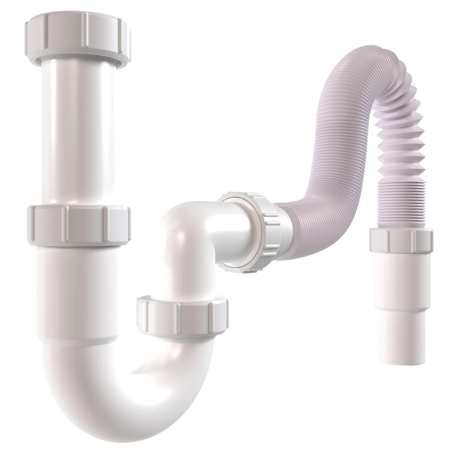 Poppstar Siphon flexibel U-Form 1 Geräteanschluss weiß