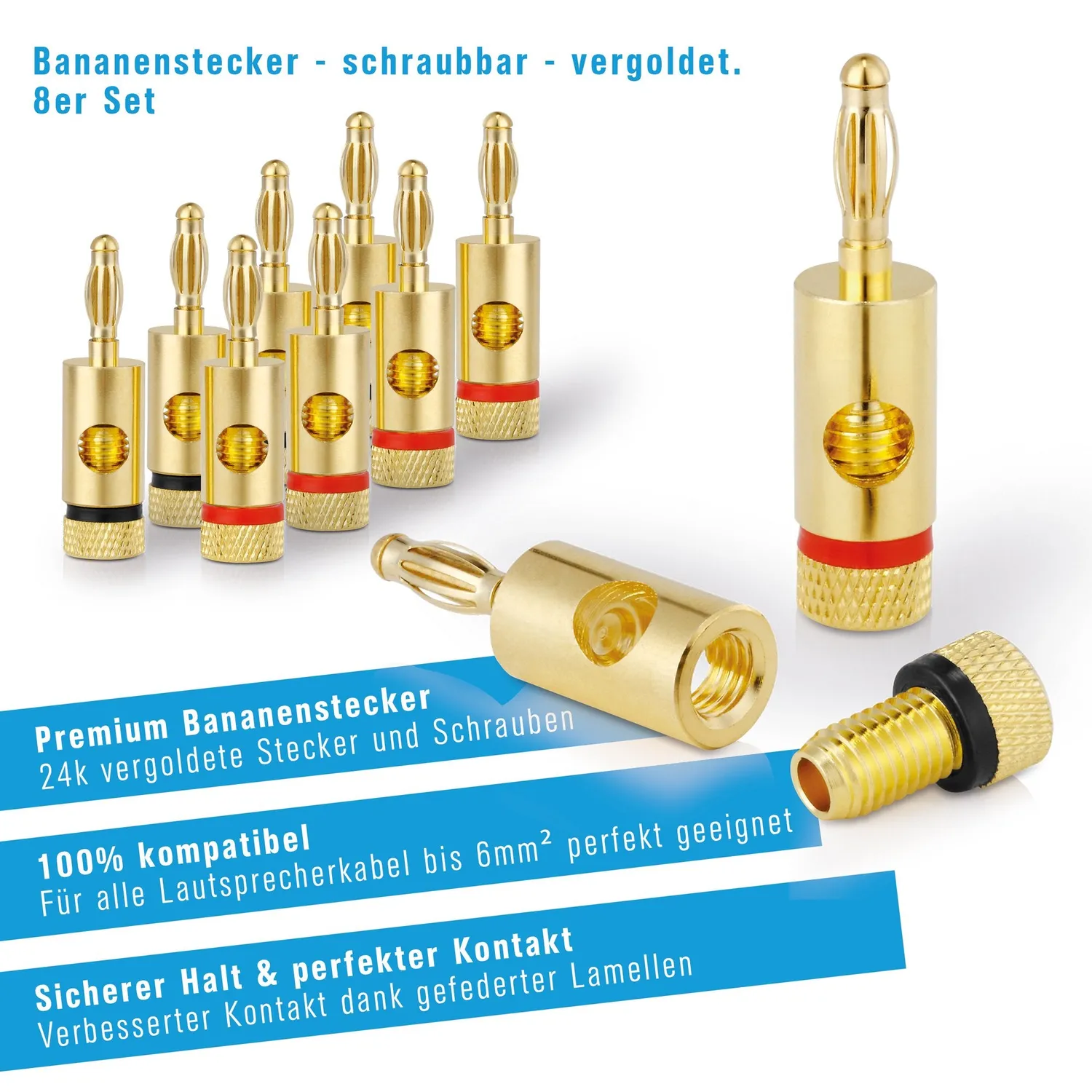 Sonero S-SC010-008 Bananenstecker 8er-Set vergoldet 6 mm²