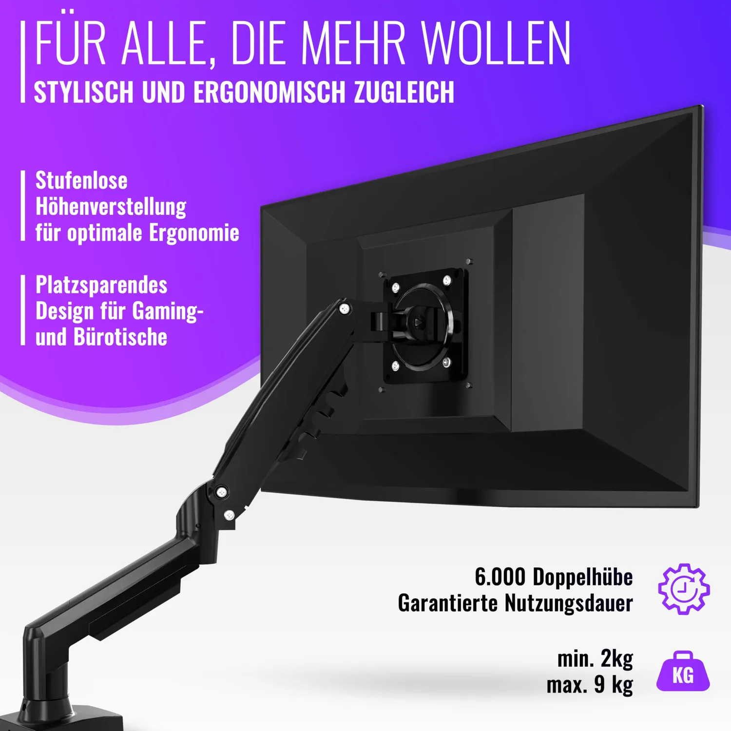 Poppstar Monitorhalterung Tisch 17-30 Zoll schwarz Gasfeder