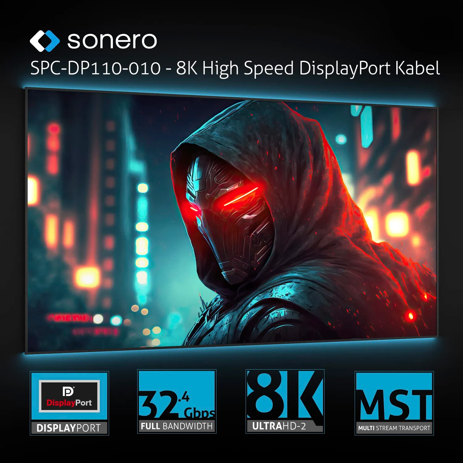 Sonero DP110 DisplayPort Kabel 2m 8K grau blau