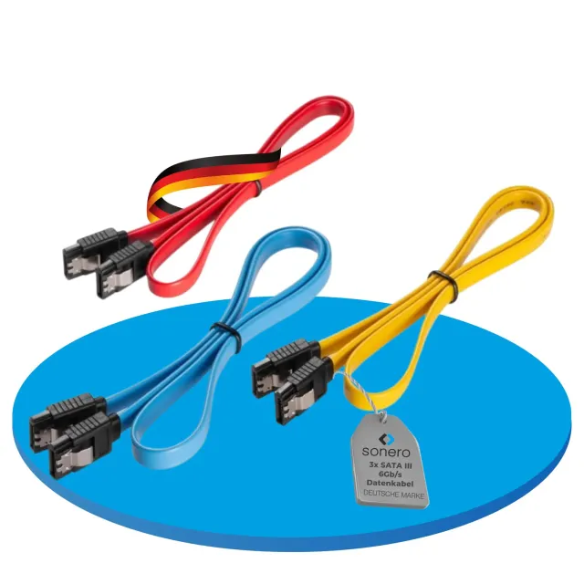 Sonero SATA III Kabel Set 3x0,5m 6Gb/s rot gelb blau