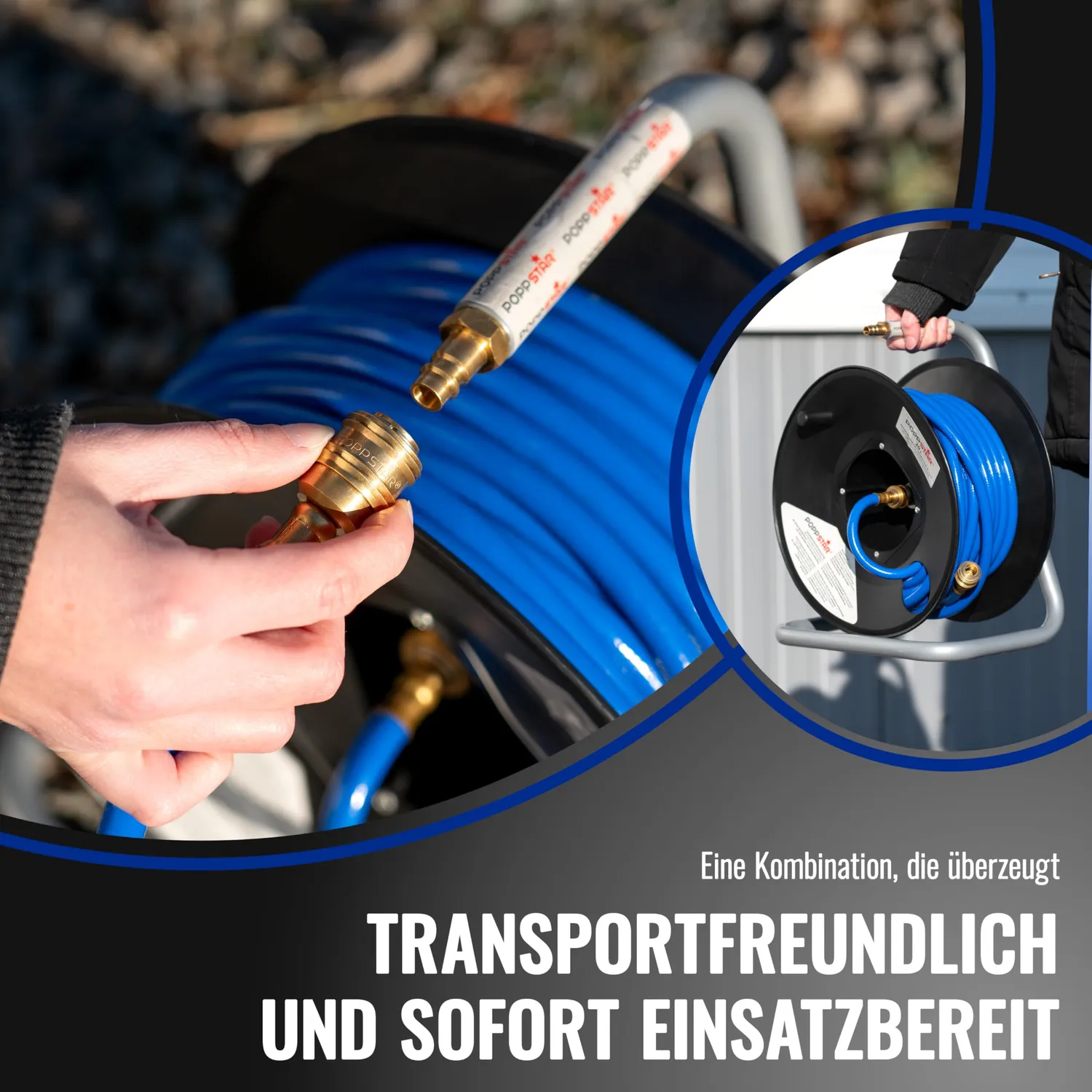 Poppstar Druckluftschlauchtrommel 20m+1,5m 1/4 Zoll