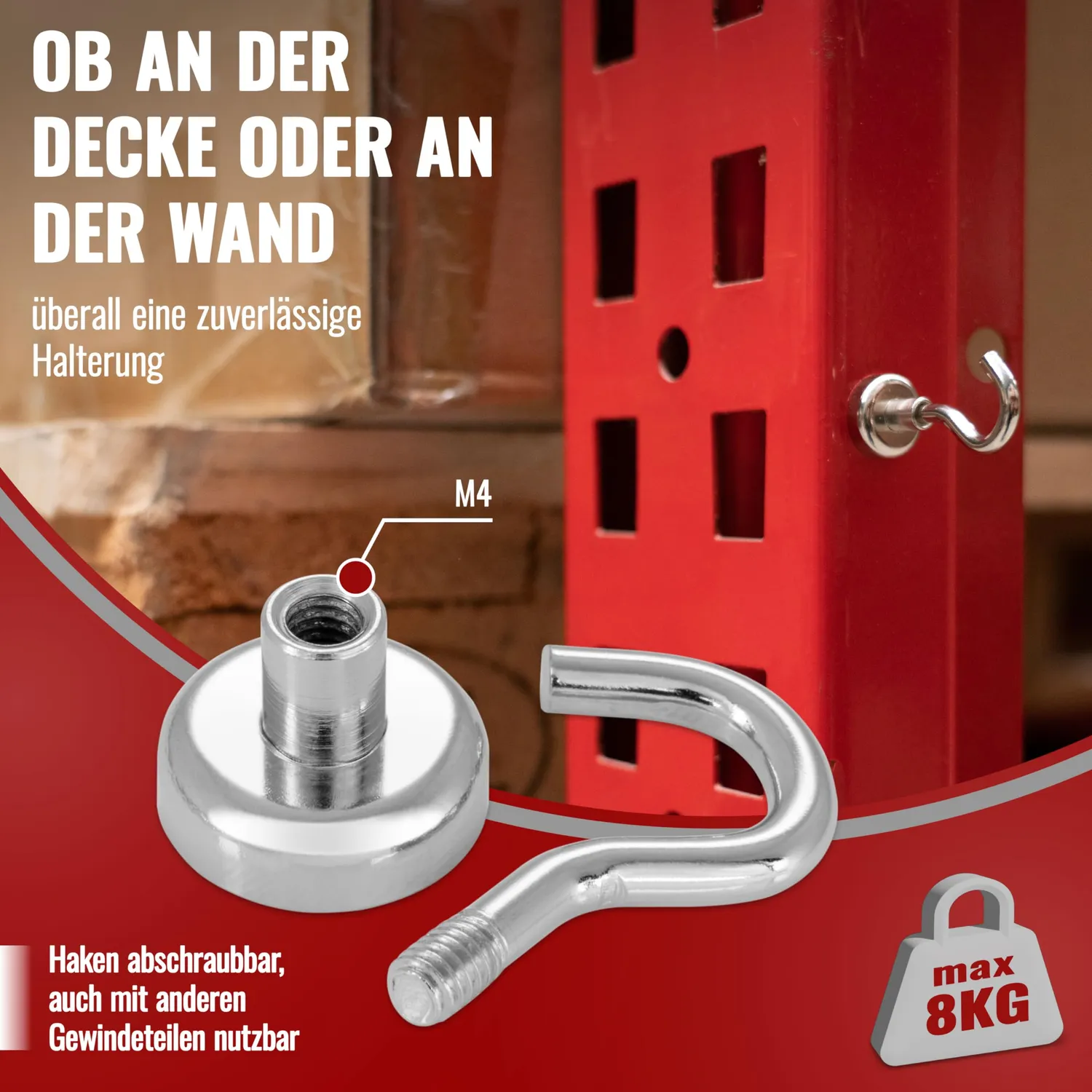 Poppstar Mini Magnethaken 10 Stück 8 kg Neodym