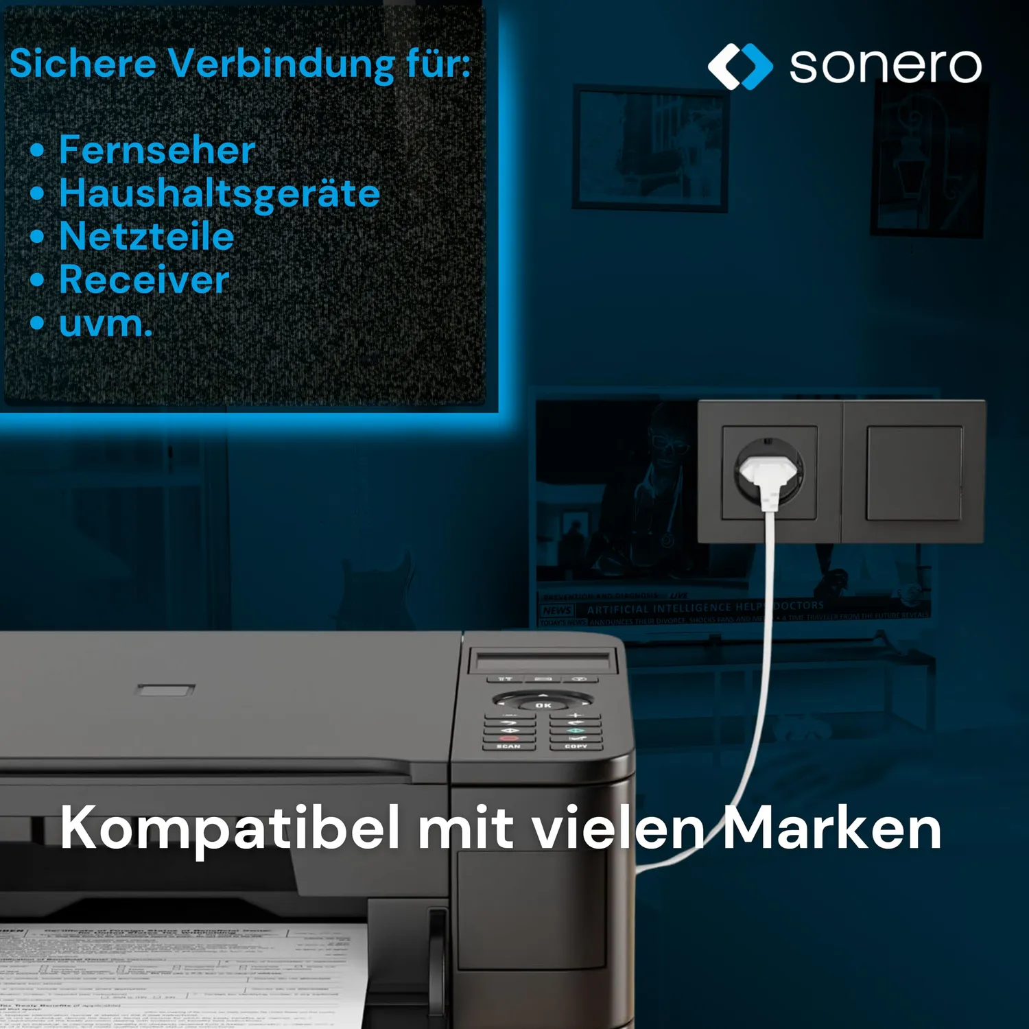 Sonero Euro-Netzkabel C7 Winkel 2 m weiß 2-polig