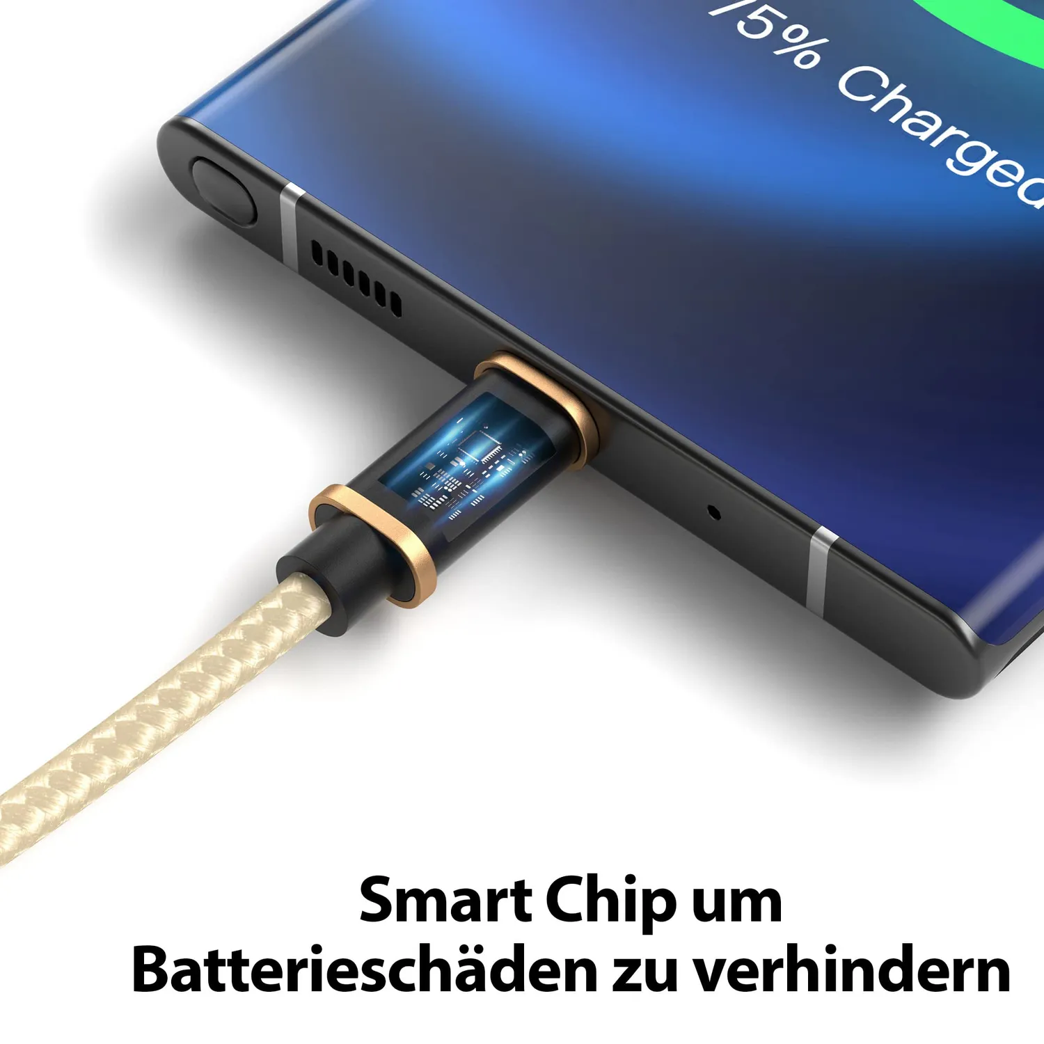 JAMEGA USB-C Ladekabel 0,5m Gold Nylon 3A Fast Charge