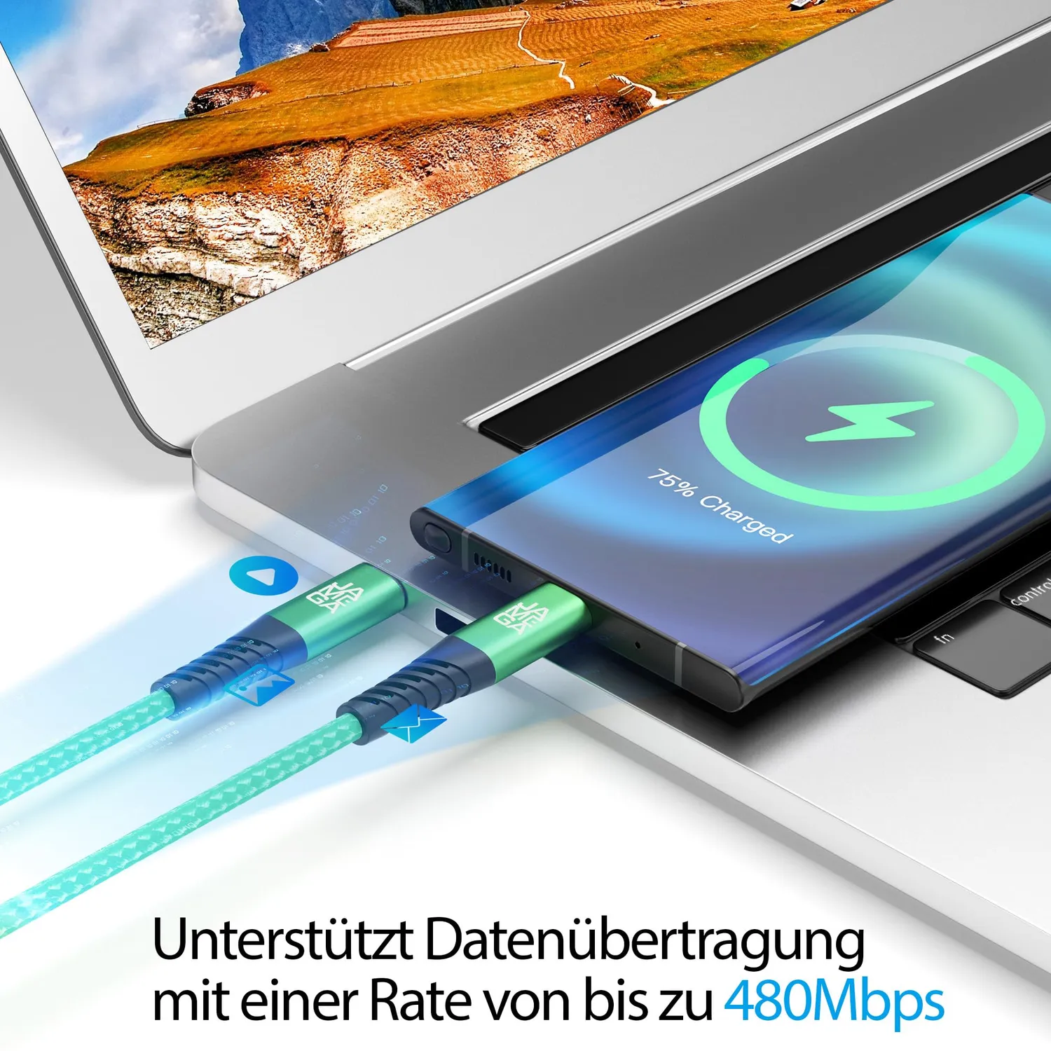 Jamega USB-C Kabel 0,5m Grün Fast Charge