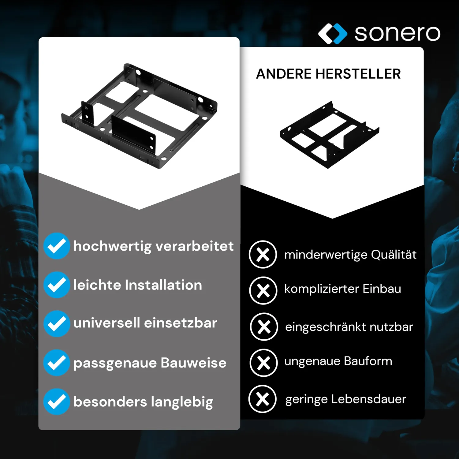 Sonero X-SATA-SET02 SSD Einbaurahmen Set 2x 2,5 auf 3,5 Zoll