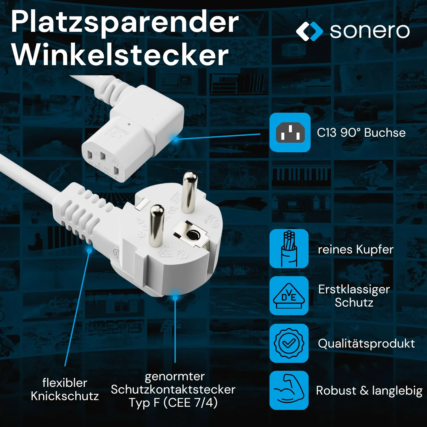 Sonero X-SKW-C13W-100W Kaltgerätekabel 10m weiß 90°