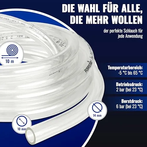 Poppstar PVC Schlauch 10m 10/14mm transparent lebensmittelecht