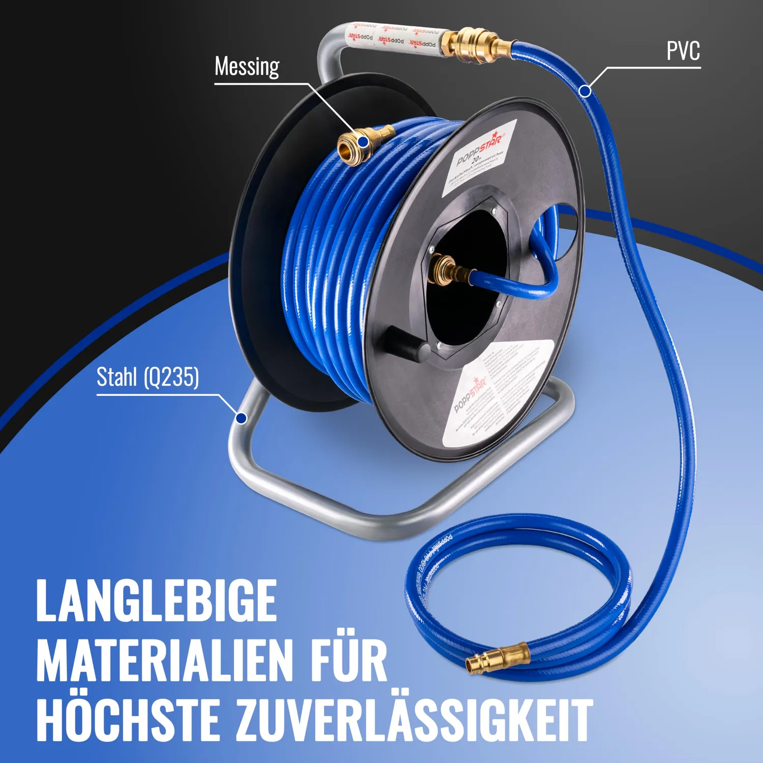 Poppstar Druckluftschlauchtrommel 20m+1,5m 1/4 Zoll