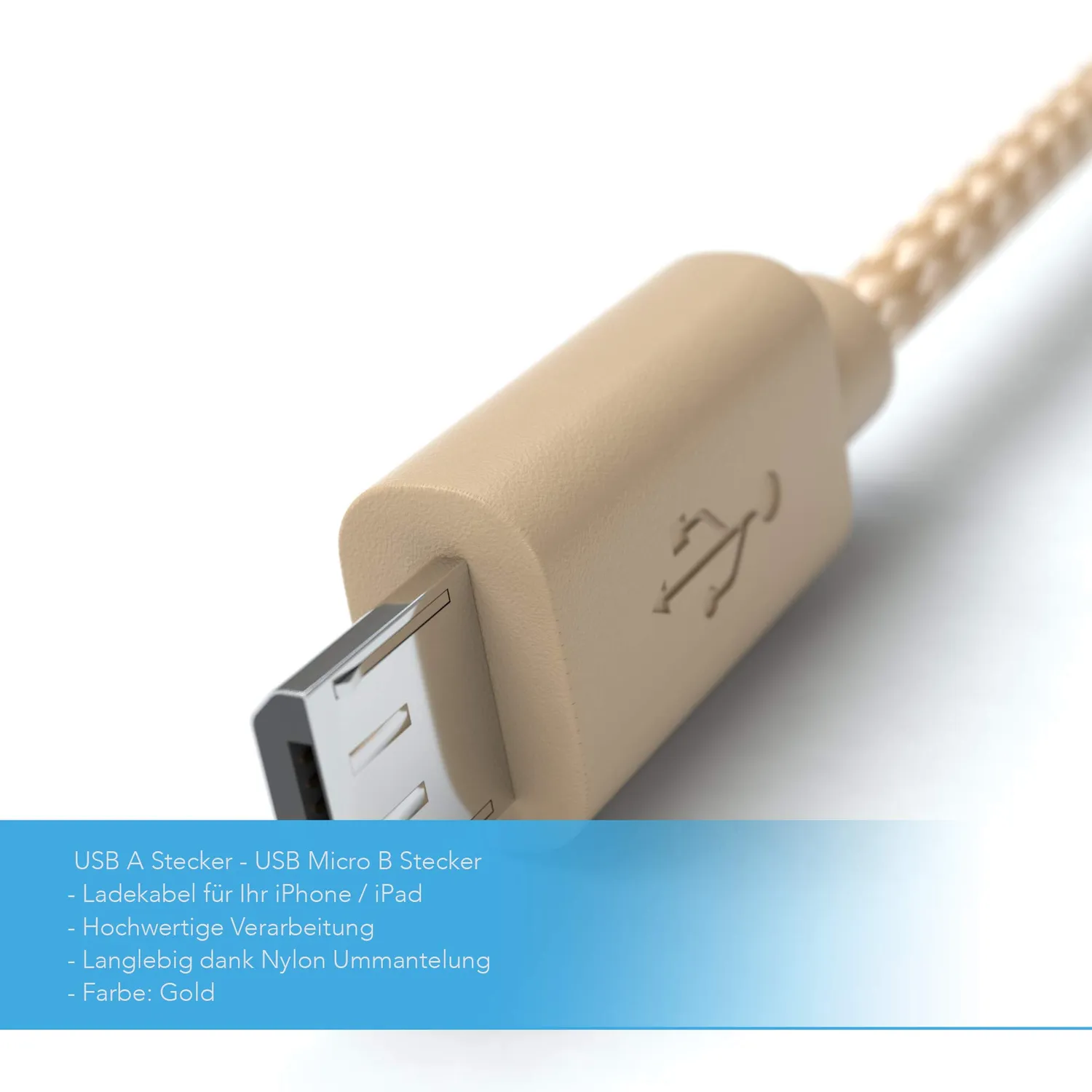 Jamega Micro-USB Kabel Nylon 1 m Laden Daten gold