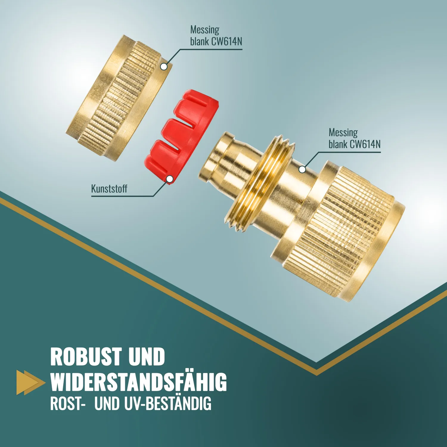 Poppstar Stecksystem Schlauchkupplung 1/2 Zoll Messing 1x Wasserstopp