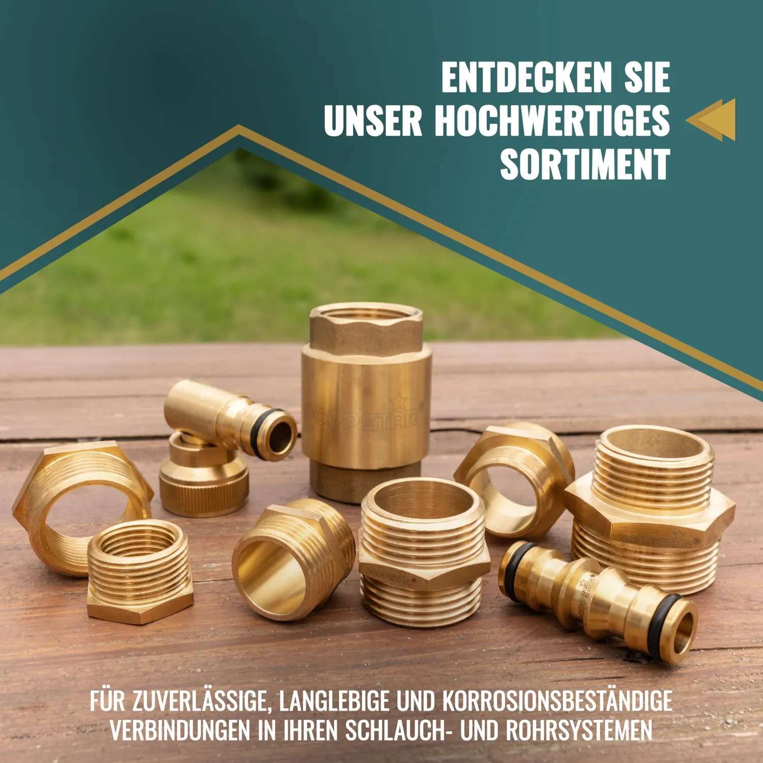 Poppstar Winkelstück 3/4 Zoll Schlauchverbinder 90 Grad Messing drehbar
