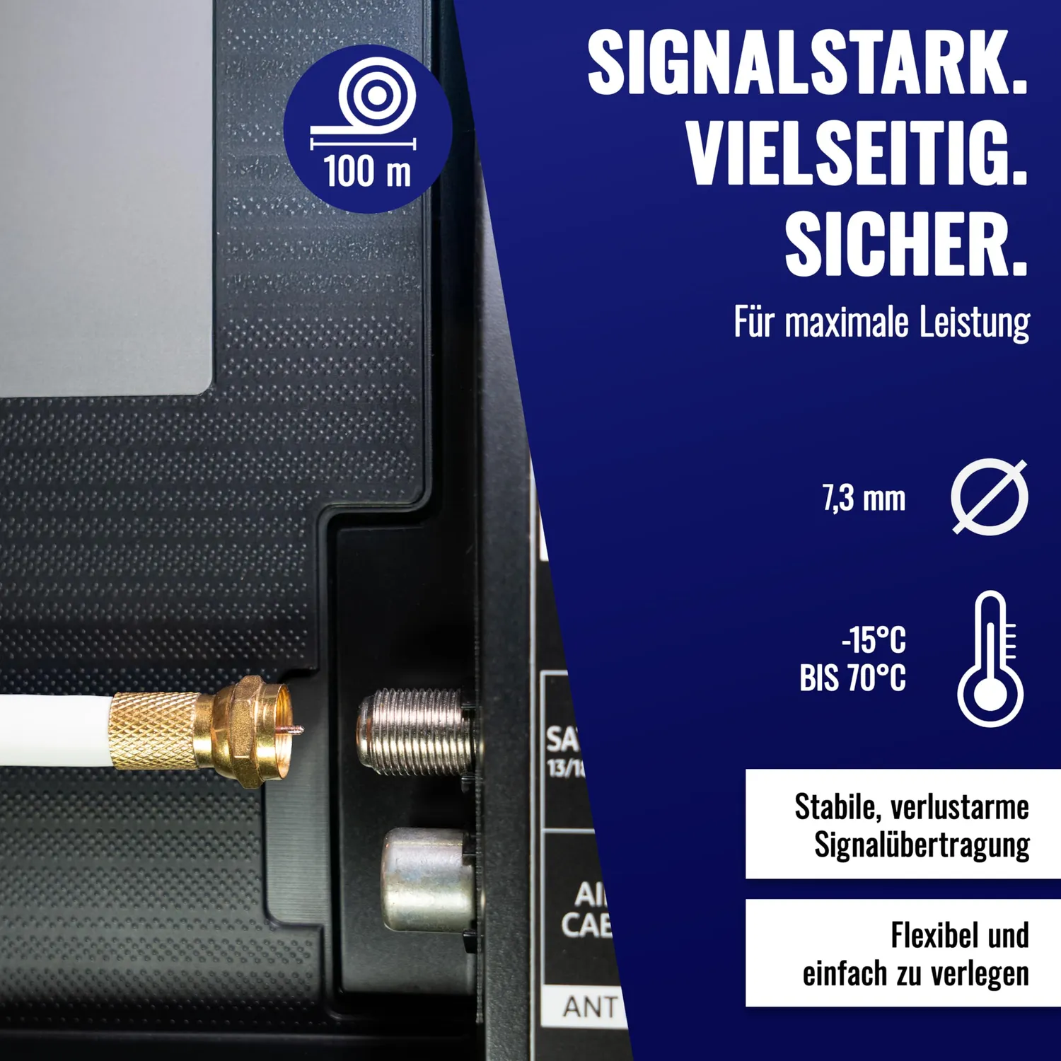 Poppstar RG6 Koaxialkabel Antennenkabel 100m weiß 75 Ohm