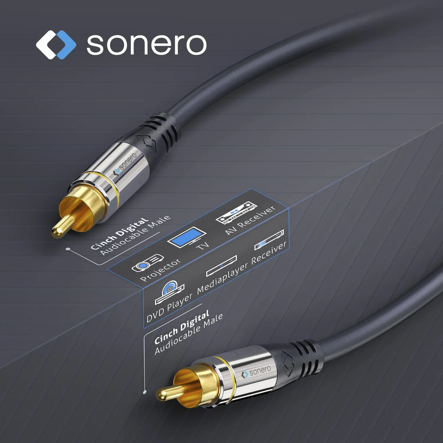 Sonero Premium Cinch Kabel 1x-1x 7,5m schwarz Subwoofer