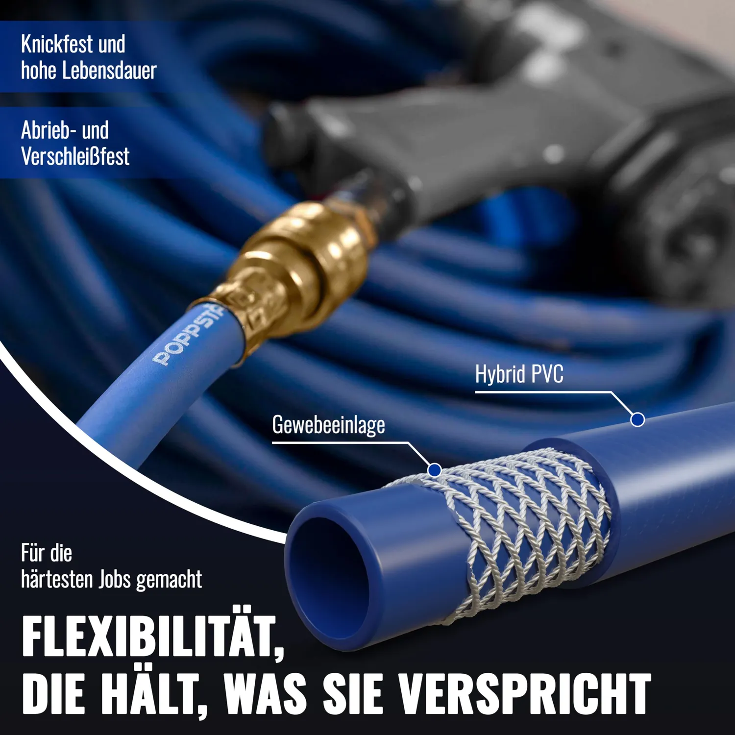 Poppstar Druckluftschlauch 50m NW 7,2 Luftschlauch blau 20bar