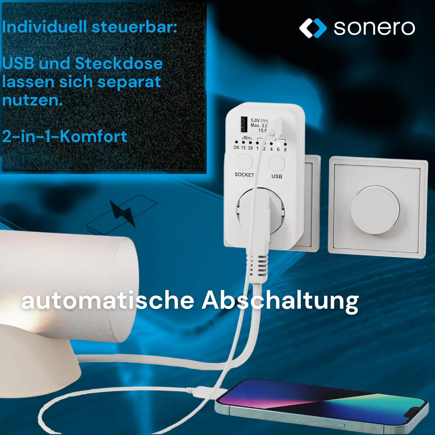 Sonero X-CDT-USB Timer Steckdose USB-C weiß Countdown