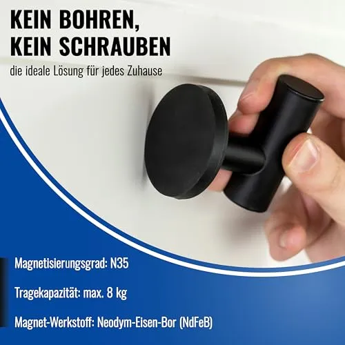 Poppstar Kleiderhaken magnetisch 8kg schwarz 2er-Pack