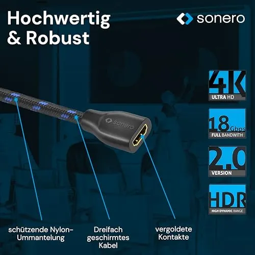 Sonero 4K HDMI Verlängerungskabel 1,50 m Baumwolle 4K 60Hz