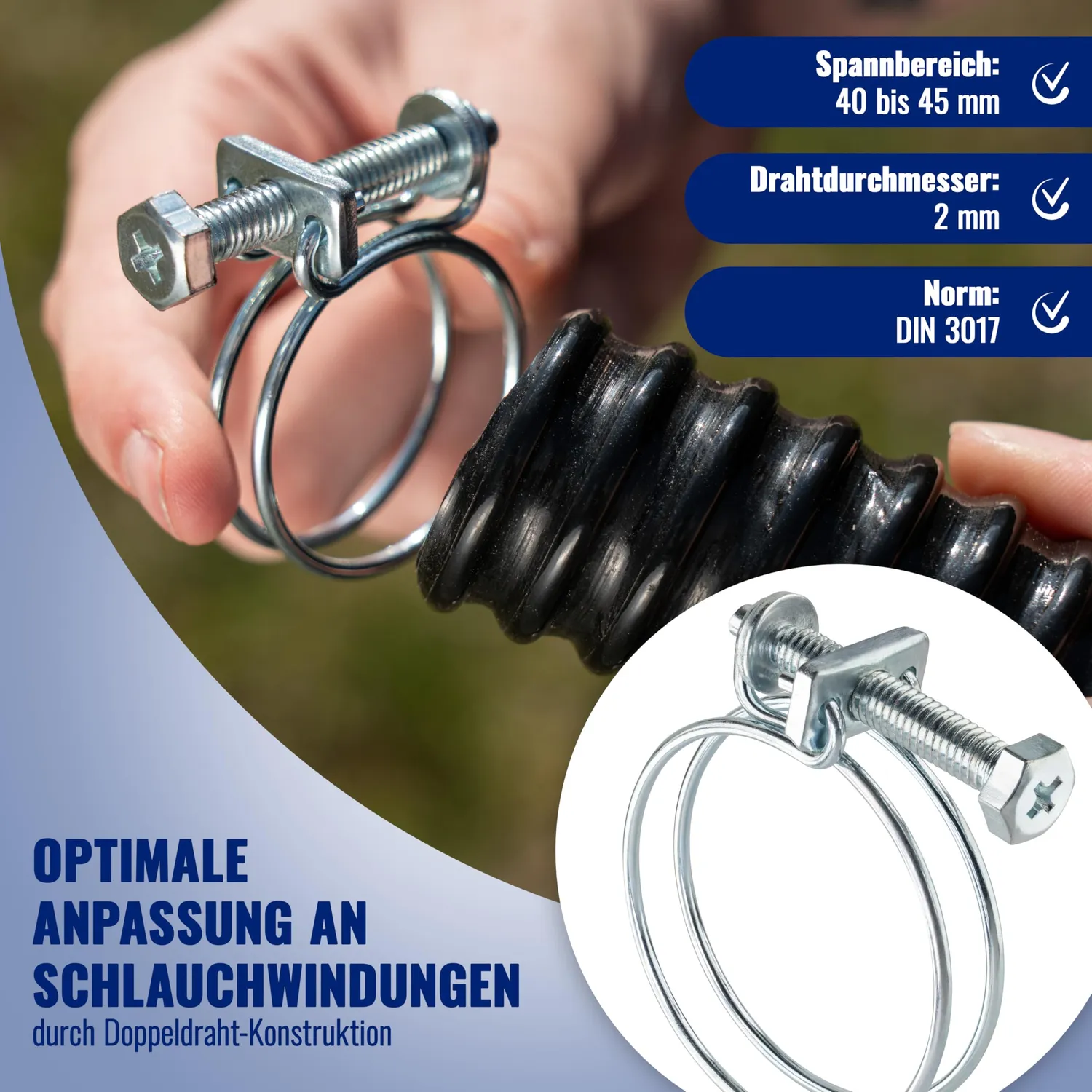 Poppstar Doppeldraht Schlauchschellen W1 40-45mm 5 Stück