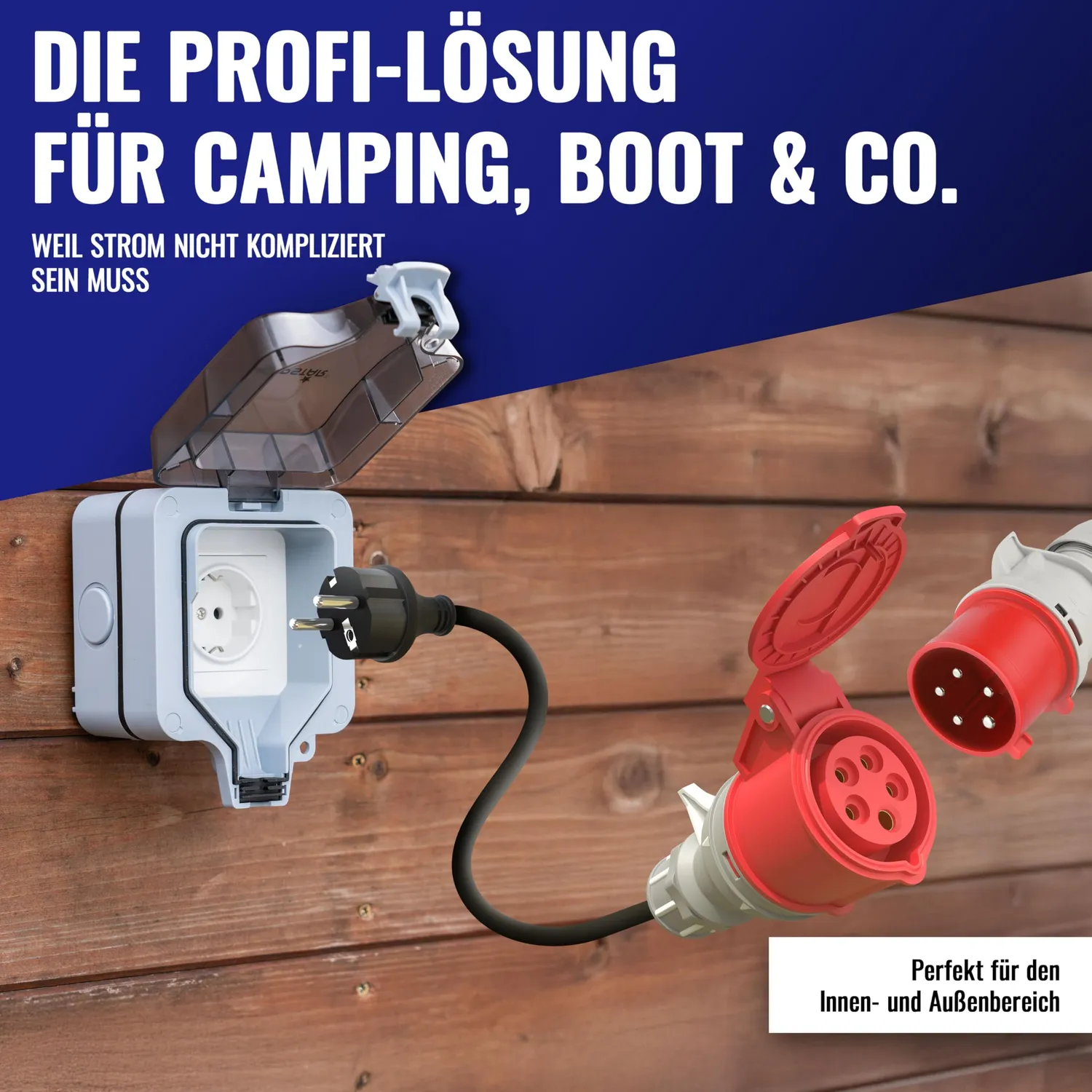 Poppstar CEE-Adapter 45cm Schuko-Stecker auf CEE-Kupplung 16A IP44