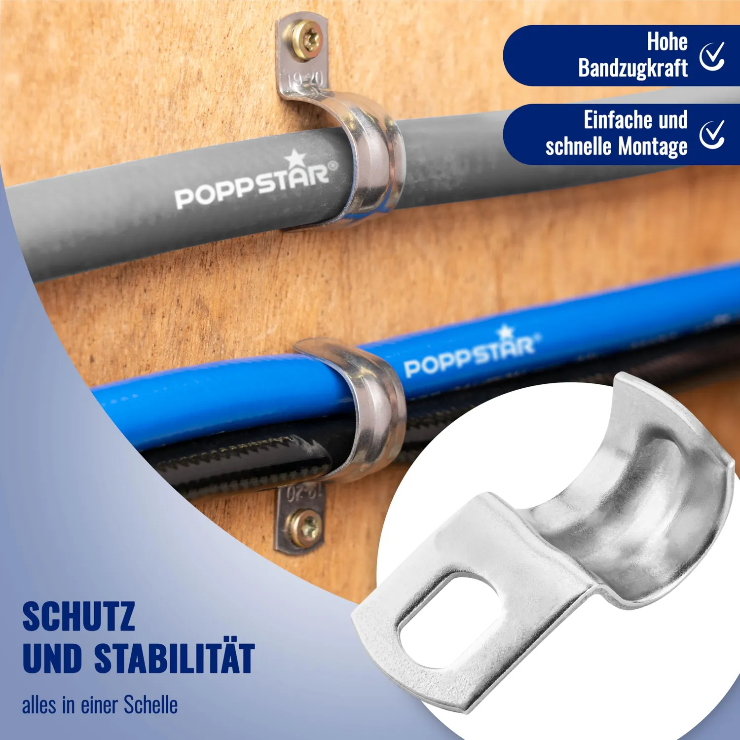 Poppstar Befestigungsschellen 8 mm Edelstahl 20 Stück