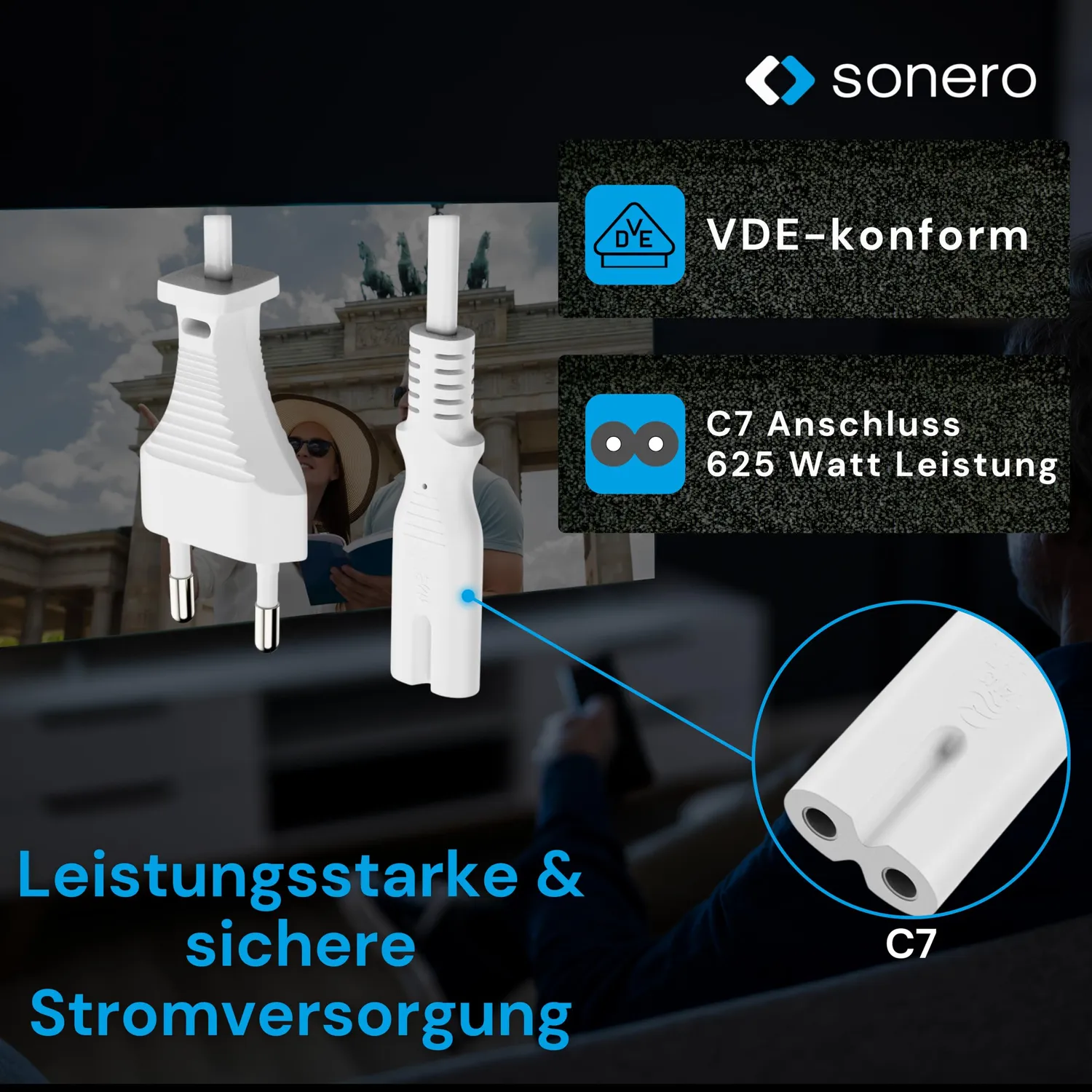 Sonero Euro C7 Stromkabel 3m weiß Netzkabel