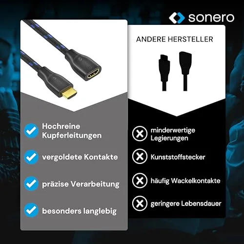 Sonero 4K HDMI Verlängerungskabel 1,50 m Baumwolle 4K 60Hz