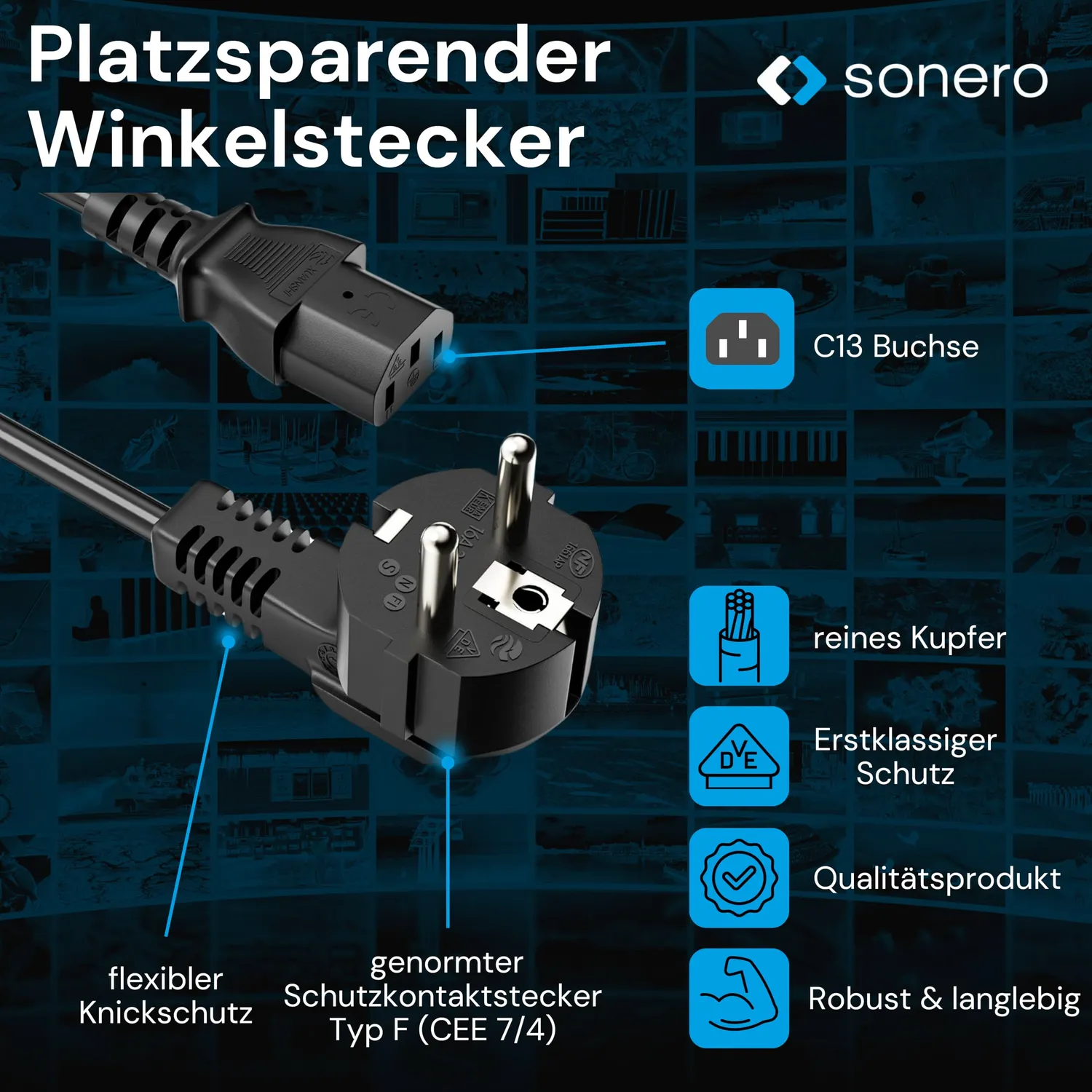 Sonero X-SKW-C13G-050B Netzkabel 5 m schwarz C13 Winkel