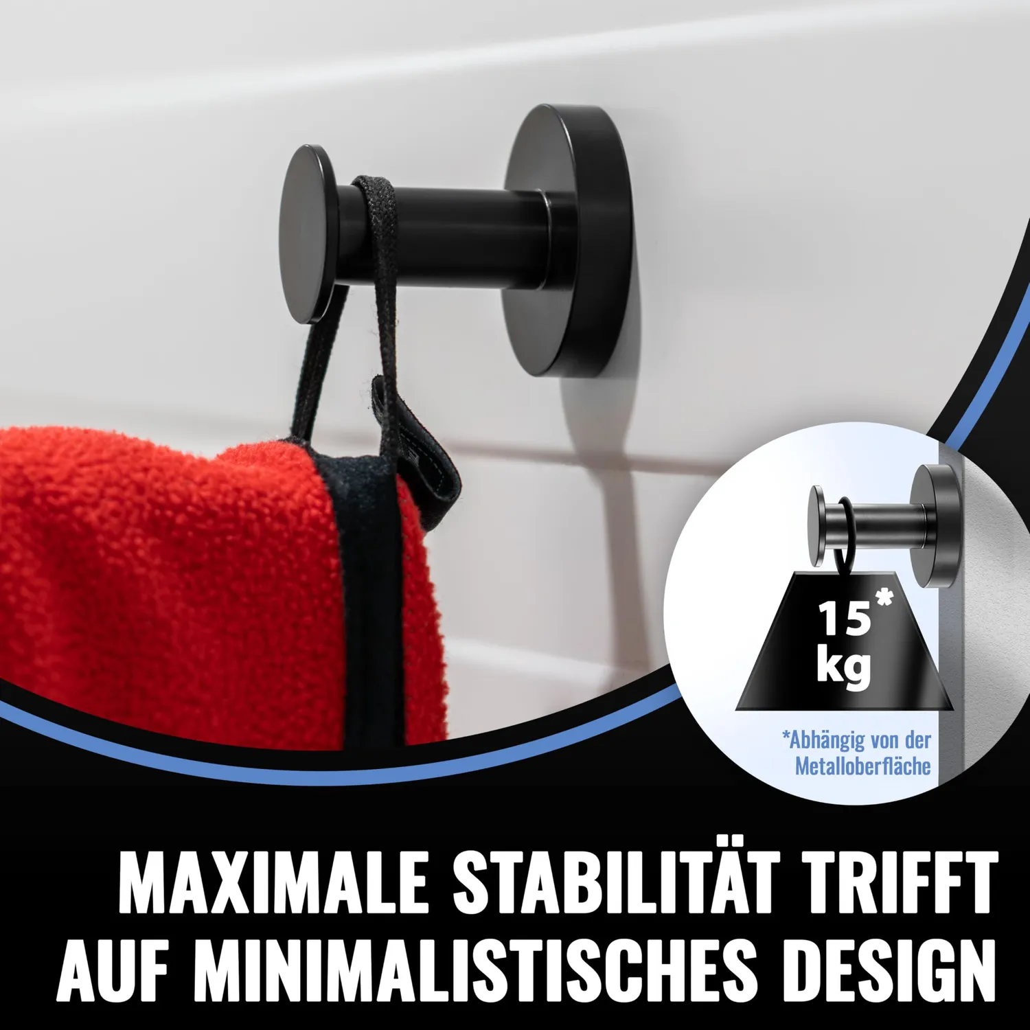 Poppstar Magnethaken schwarz matt 4 Stück Neodym