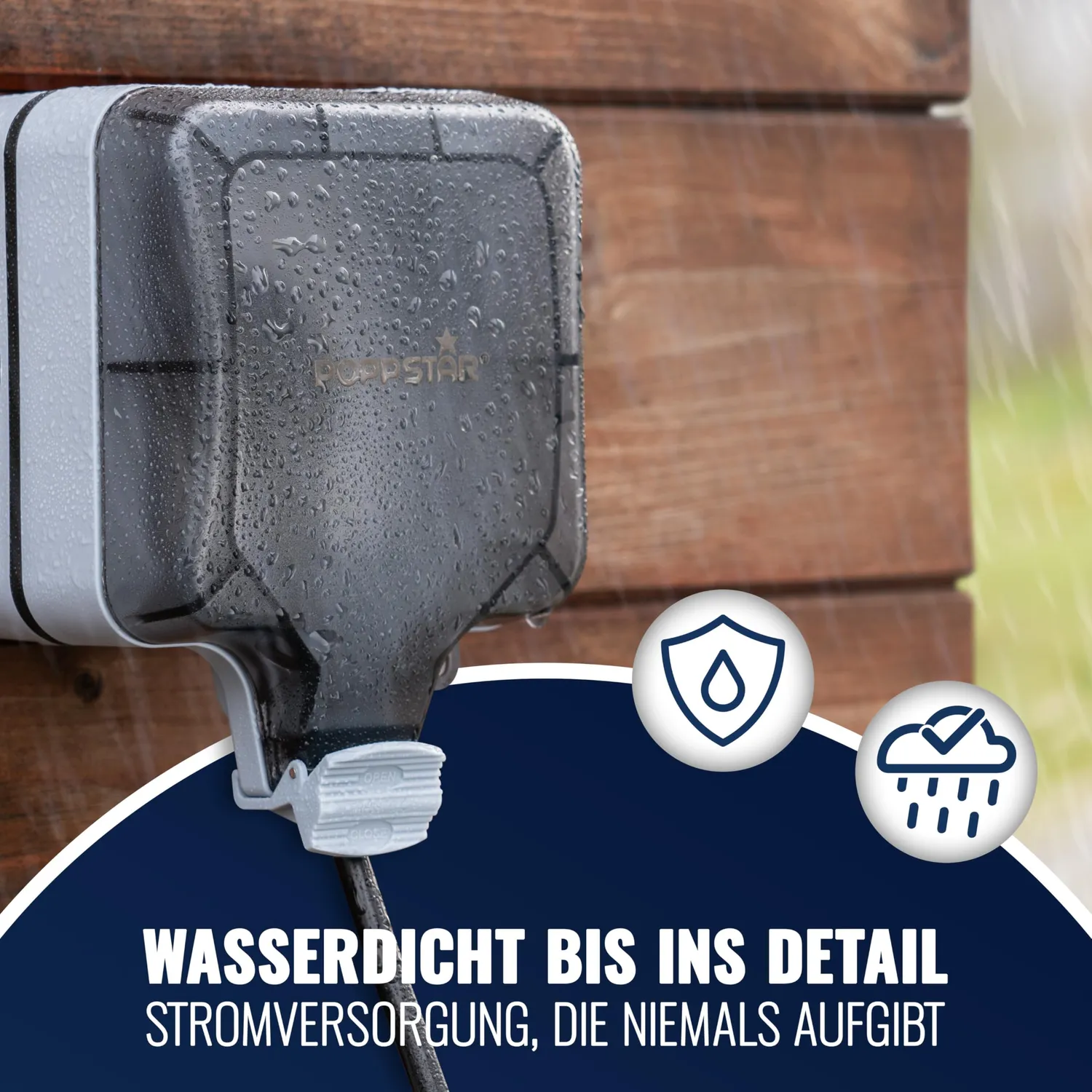 Poppstar Außensteckdose IP66 1-fach grau schaltbar