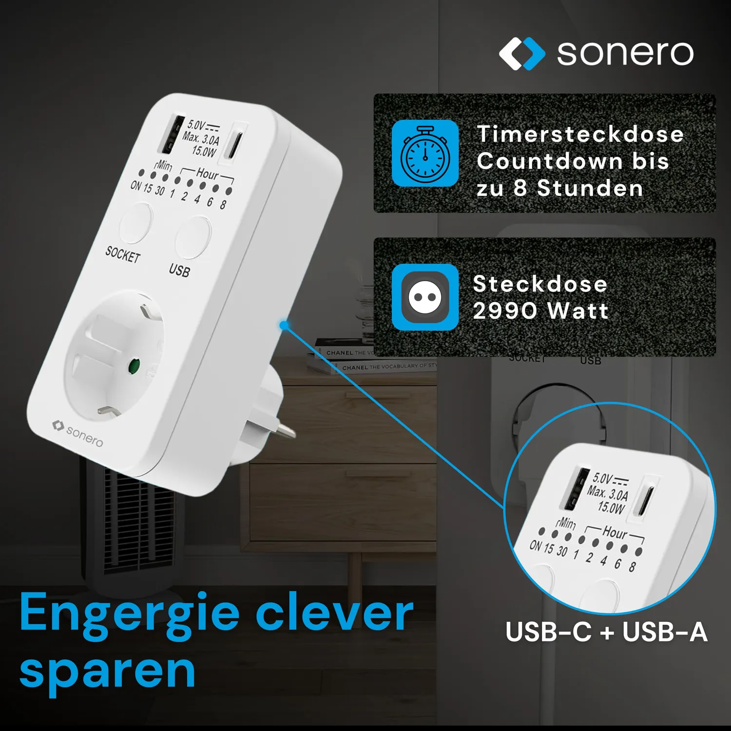 Sonero X-CDT-USB Timer Steckdose USB-C weiß Countdown
