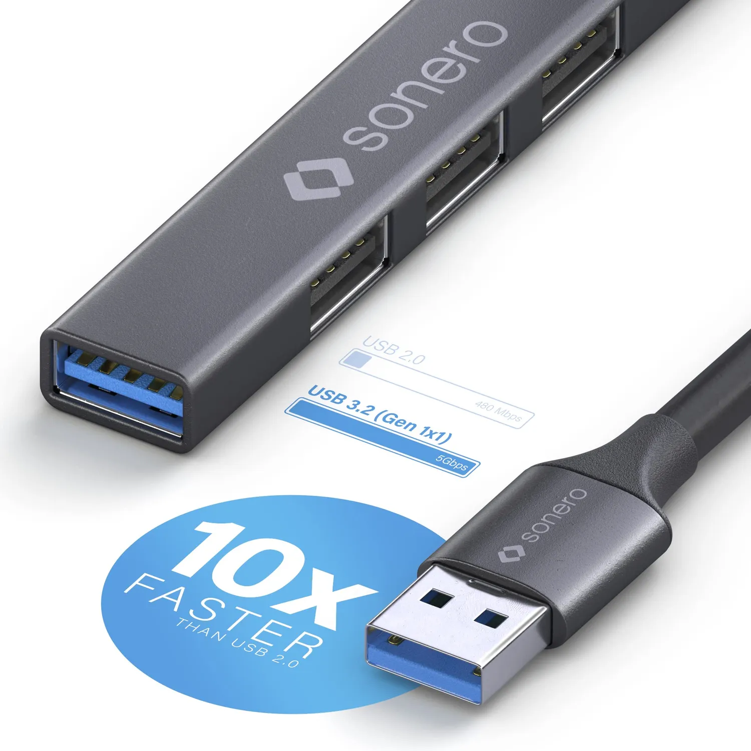 Sonero S-UH100-005 USB-Hub 4-Port USB-A 0,5m Space Grey