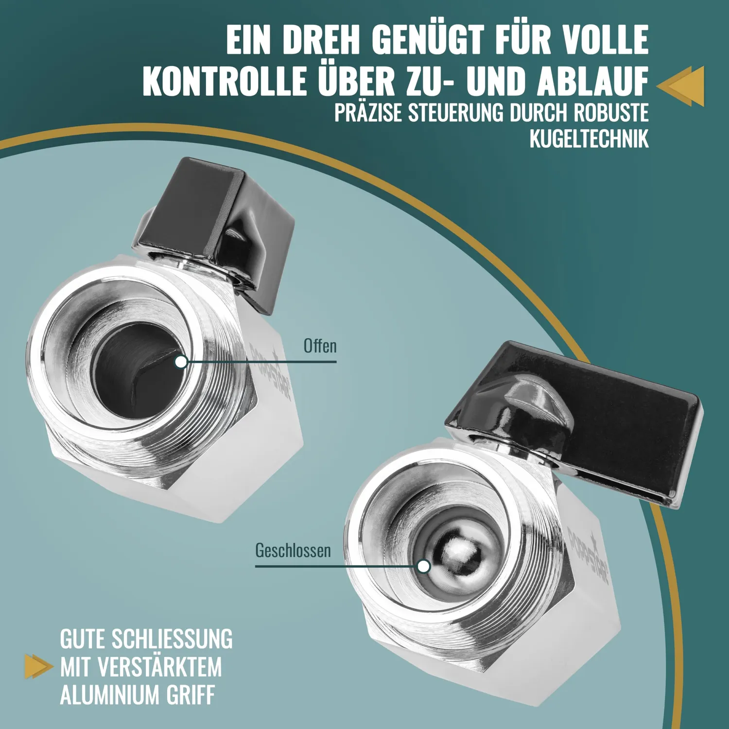Poppstar Mini Kugelhahn 3/4 Zoll Messing verchromt