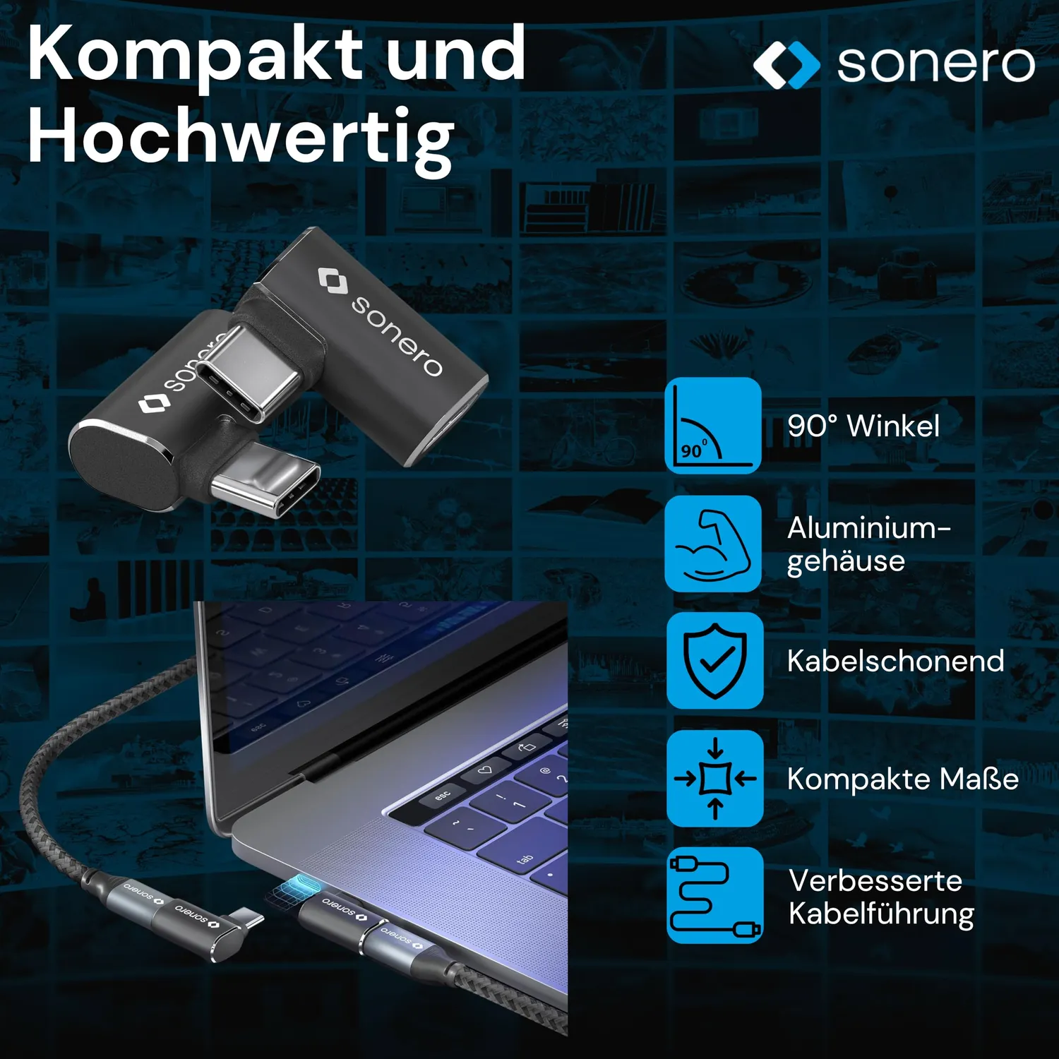 Sonero X-UA133 USB-C Winkeladapter 40Gbps 240W schwarz