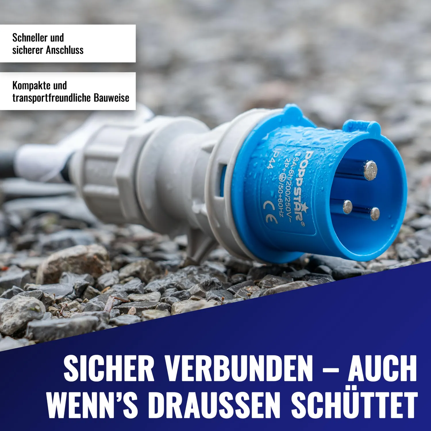 Poppstar CEE Adapter 30cm IP44 Schuko auf CEE