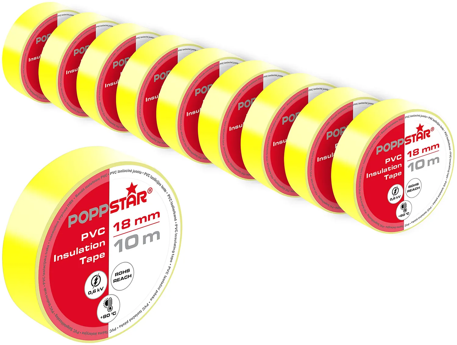 Poppstar Isolierband PVC 10m 18mm 10er mehrfarbig 600V